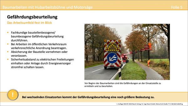 Baumarbeiten mit Hubarbeitsbühne und Motorsäge